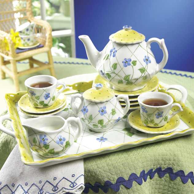 ANDREA SADEK Teapot and Cup JAPAN, Tea for One, Floral Porcelain