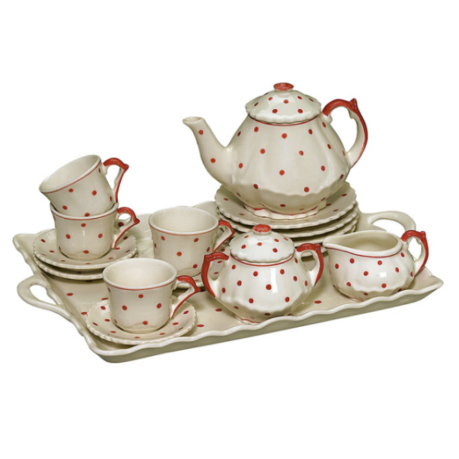 Набор чайной посуды. Red Polka Dot Tea Set. Чайный набор посуды. Чайный сервиз для детей. Чайная посуда для детей.