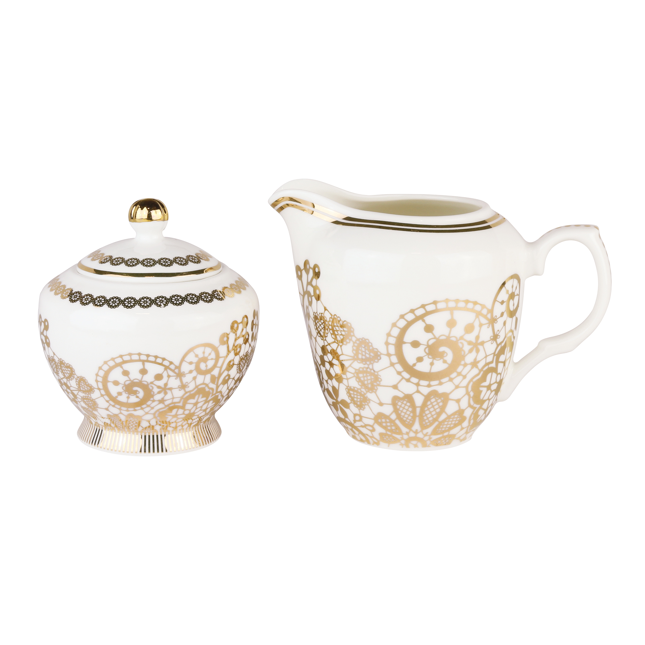 Gold Lace Porcelain Creamer and Sugar